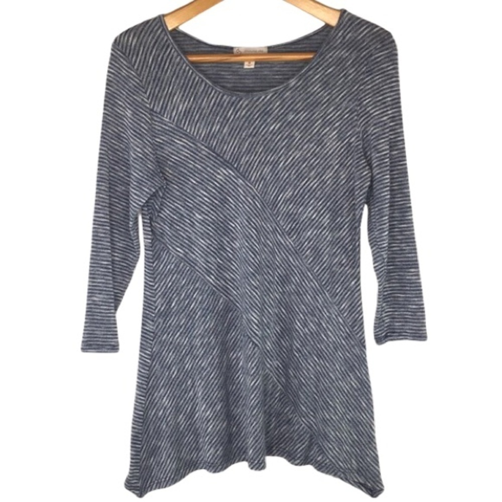CB established 1962 Gray blue high low striped 3/4 sleeve tunic top womens med